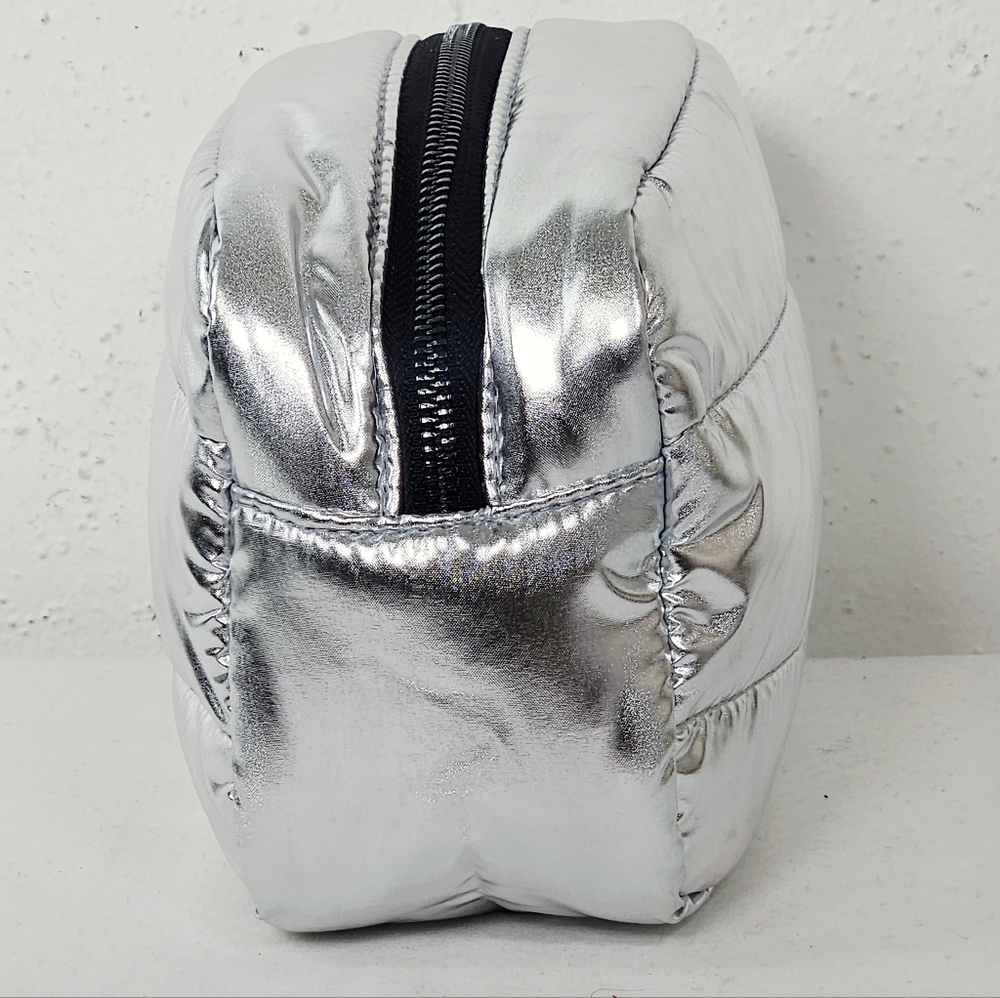 Moncler Parfums Quilted Metallic Silver Cosmetic Travel Pouch - Picture 6 of 12